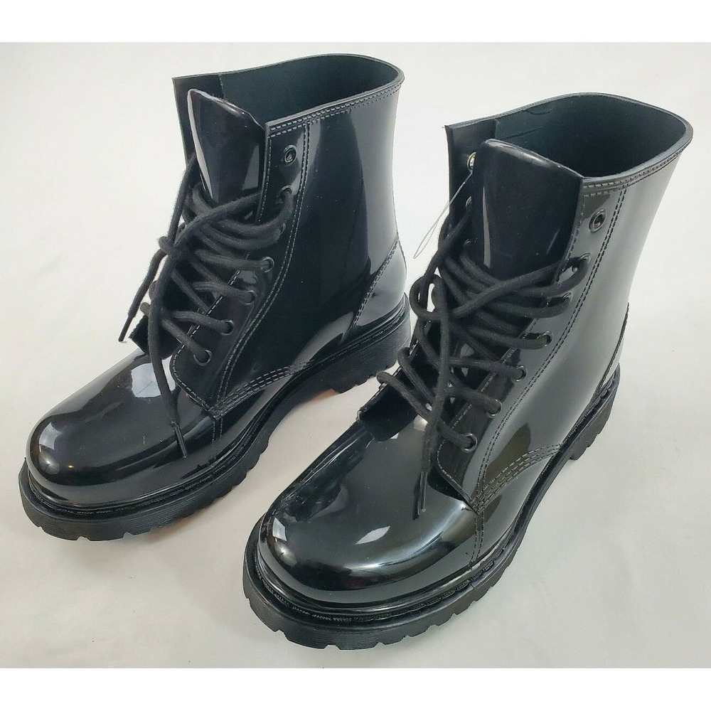 Unionbay Alina Black Patent Lace Up Combat Boots U1A/A01 Womens 9M